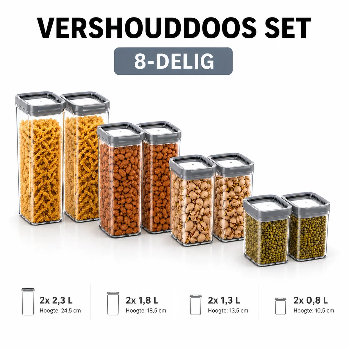 Vershouddoos SET van 8 stuks - 2x 0,8 L + 2x 1,3 L + 2x 1,8 L + 2x 2,3 L från Curver i Transparent – produktbild