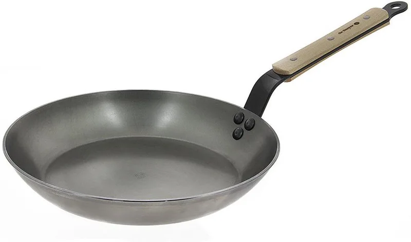 Koekenpan Mineral B Hout - Koolstofstaal Zonder Anti-Aanbaklaag - Carbon Steel Pan - Staal & Hout - PTFE- & PFAS-Vrij - 26 cm de de Buyer en Argent – photo produit