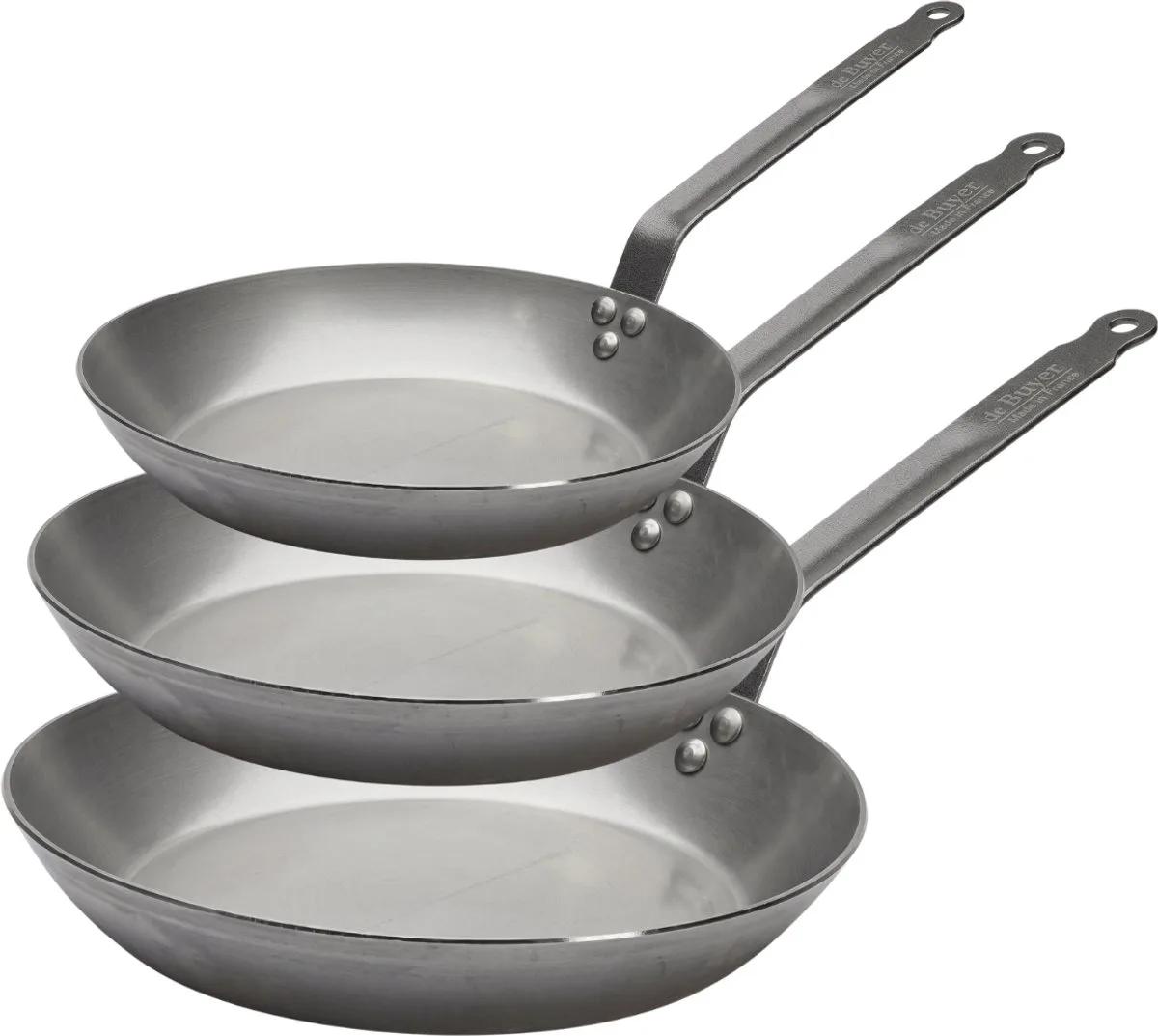 Koekenpannenset Lyonnaise Carbone Plus 3-delig - Plaatstaal - ø 20, 24 & 28 cm - zonder anti-aanbaklaag de de Buyer en Argent – photo produit