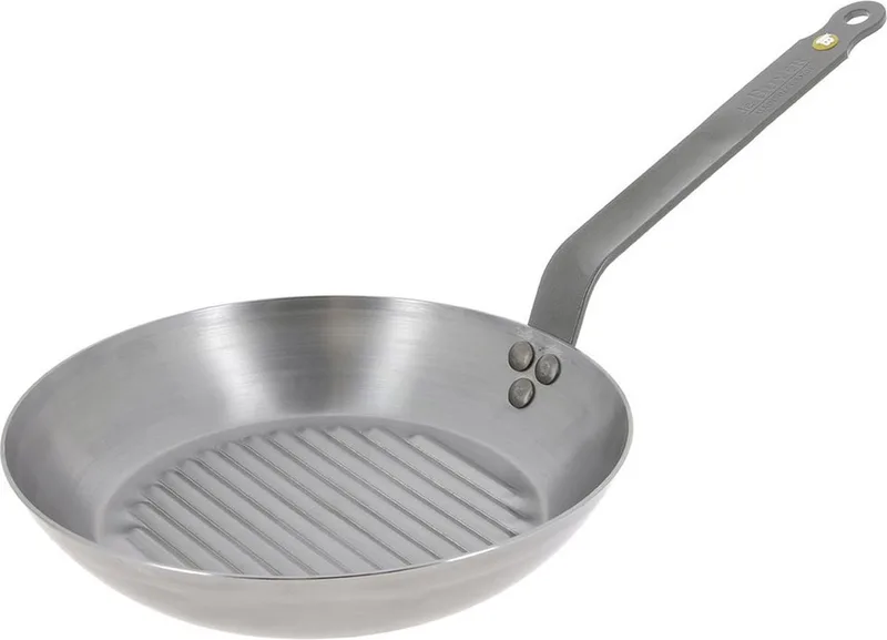 Mineral B Grillpan 32 cm – Ronde Grillpan – Plaatstaal – PFAS-vrij – Geschikt voor Inductie – Made in France de de Buyer en Gris – photo produit