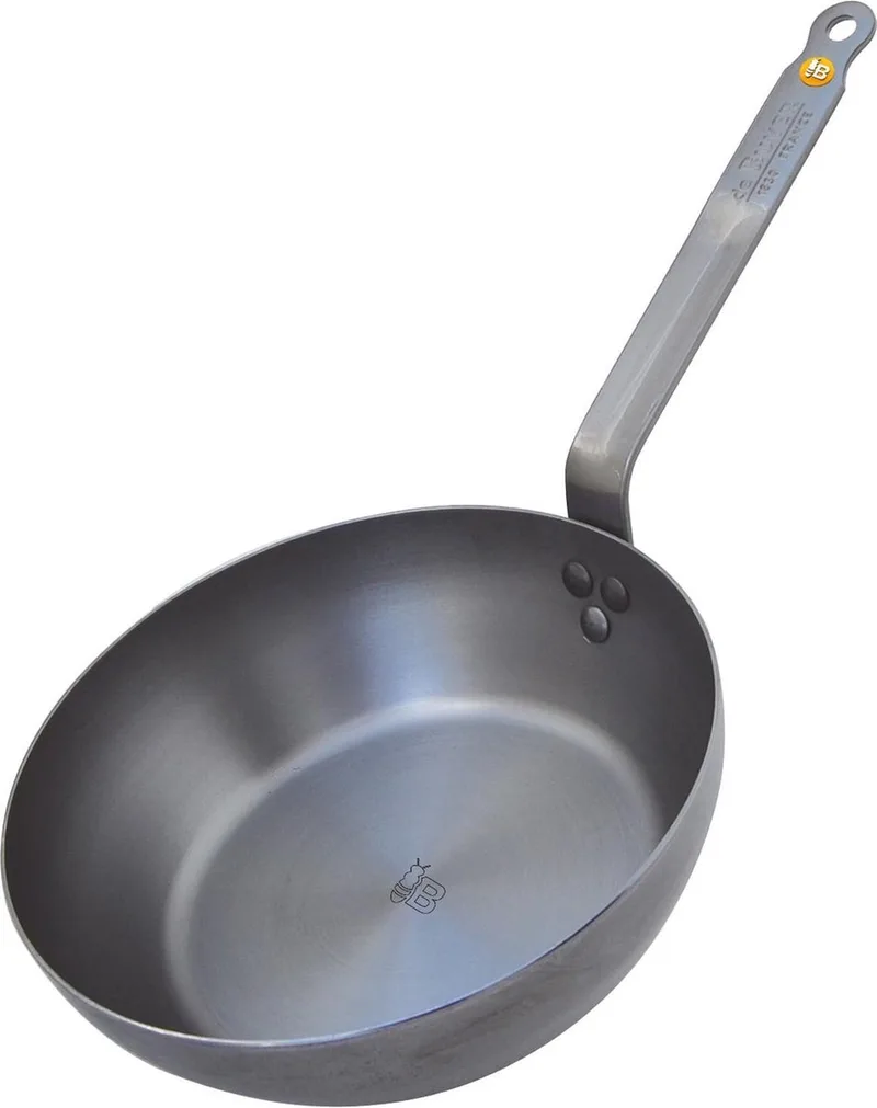 Mineral B Hapjespan 24 cm – Plaatstaal – PFAS-vrij – Inclusief Hoge Rand – Geschikt voor Inductie – Made in France by de Buyer in Silver – product photo