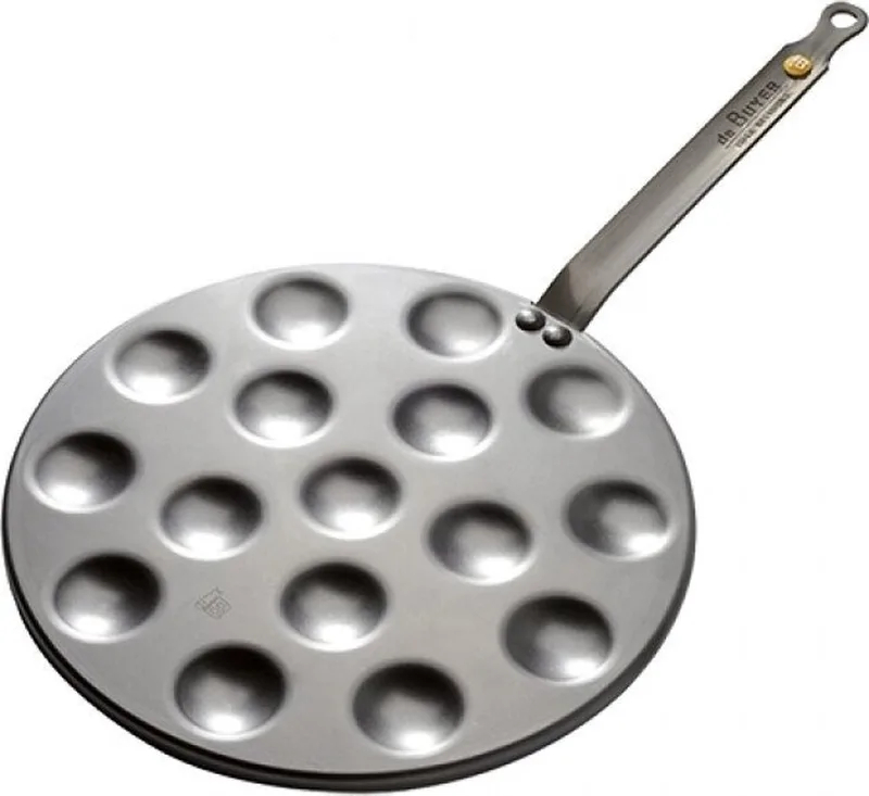 Mineral B Poffertjespan 27 cm – 16 Poffertjes – Plaatstaal – PFAS-vrij – Geschikt voor Inductie – Made in France by de Buyer in Silver – product photo