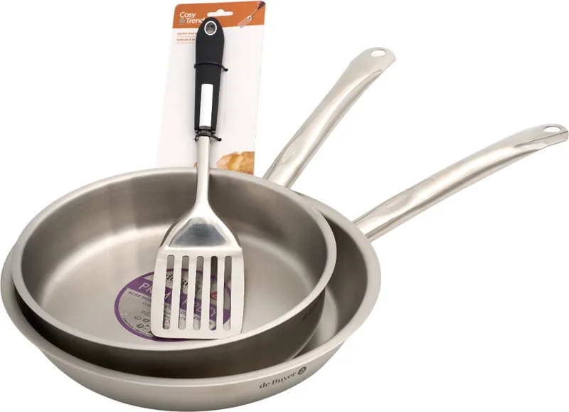 Prim'Appety Pannenset Zonder Anti Aanbaklaag - Inductie - Inclusief Spatel en Panbeschermer - PFAS Vrij by de Buyer in Silver – product photo