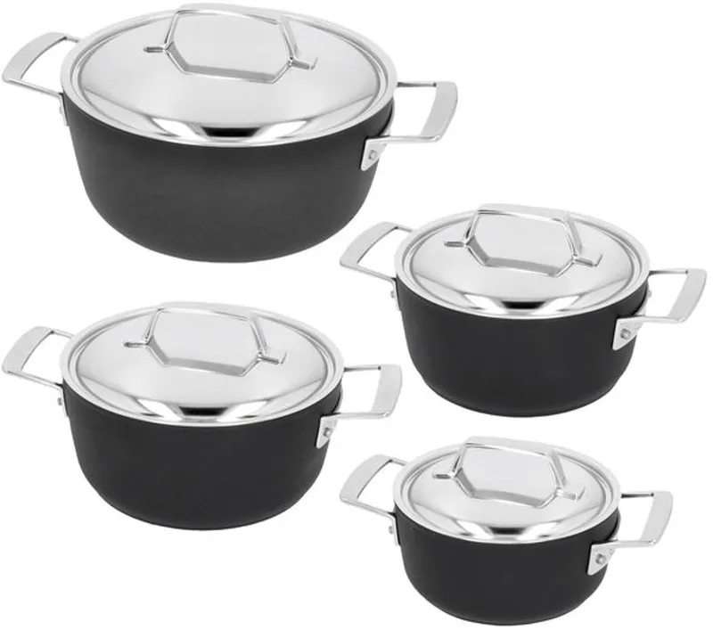 Alu Pro 5 Duraslide Kookpannenset 4-delig - Kookpannen 16, 18, 20 en 24 cm met deksel - PTFE-antikleeflaag - Geschikt voor Inductie & Alle Kookplaten von Demeyere in Schwarz – Produktfoto