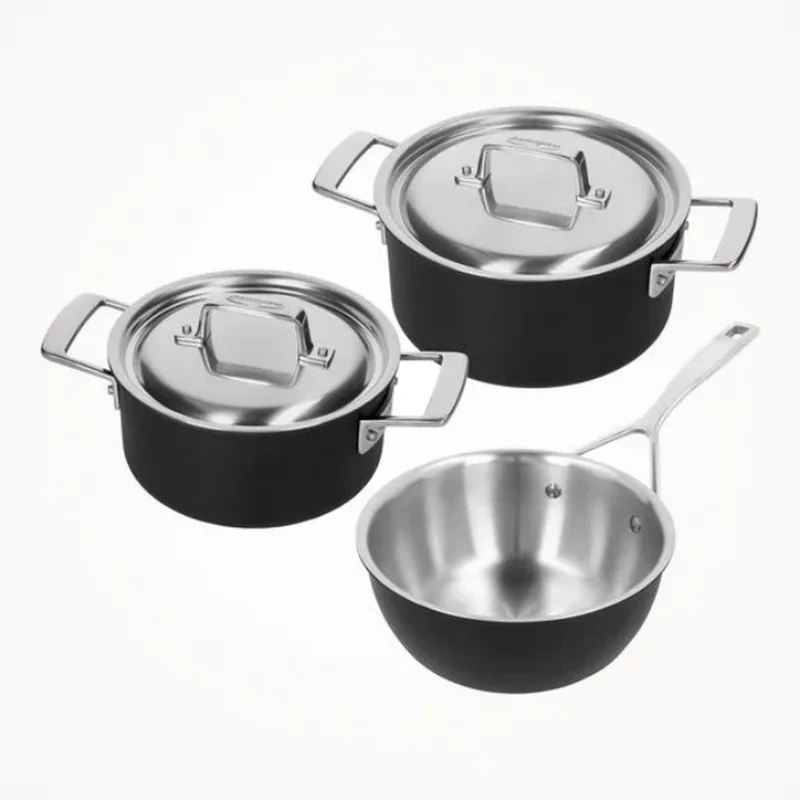 Black 5 set van 3: kookpot 18cm + kookpot 20cm + conische sauteuse 20cm by Demeyere in Silver – product photo