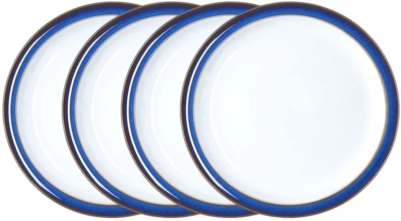 Imperial Blue Medium Bordenset van 4 – Vaatwasser- en magnetronbestendig, 22 cm – Koningsblauw en wit keramisch aardewerk servies – Chip- en scheurbestendige lunchborden by Denby in Blue – product photo