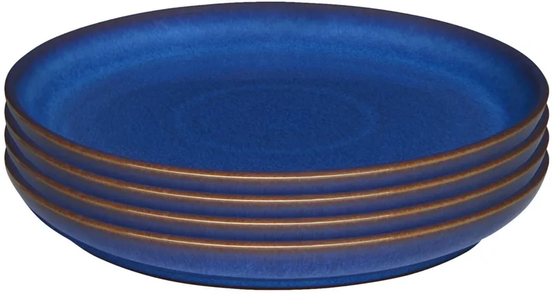 Imperial Blue Medium Bordenset van 4 – Vaatwasser- en magnetronbestendig, 21 cm – Koningsblauw coupé keramisch aardewerk servies – Chip- en scheurbestendige lunchborden by Denby in Blue – product photo