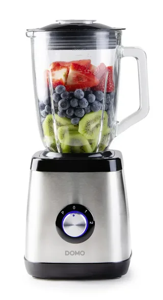 DO1133BL Blender - 1,5L Glazen Kan - Mixen, Blenden, Hakken & IJs malen - 1000W - Inox fra Domo i Rvs – produktbillede 2 af 3