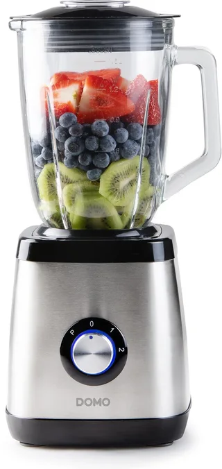 DO1133BL Blender - 1,5L Glazen Kan - Mixen, Blenden, Hakken & IJs malen - 1000W - Inox fra Domo i Rvs – produktbillede 1 af 3