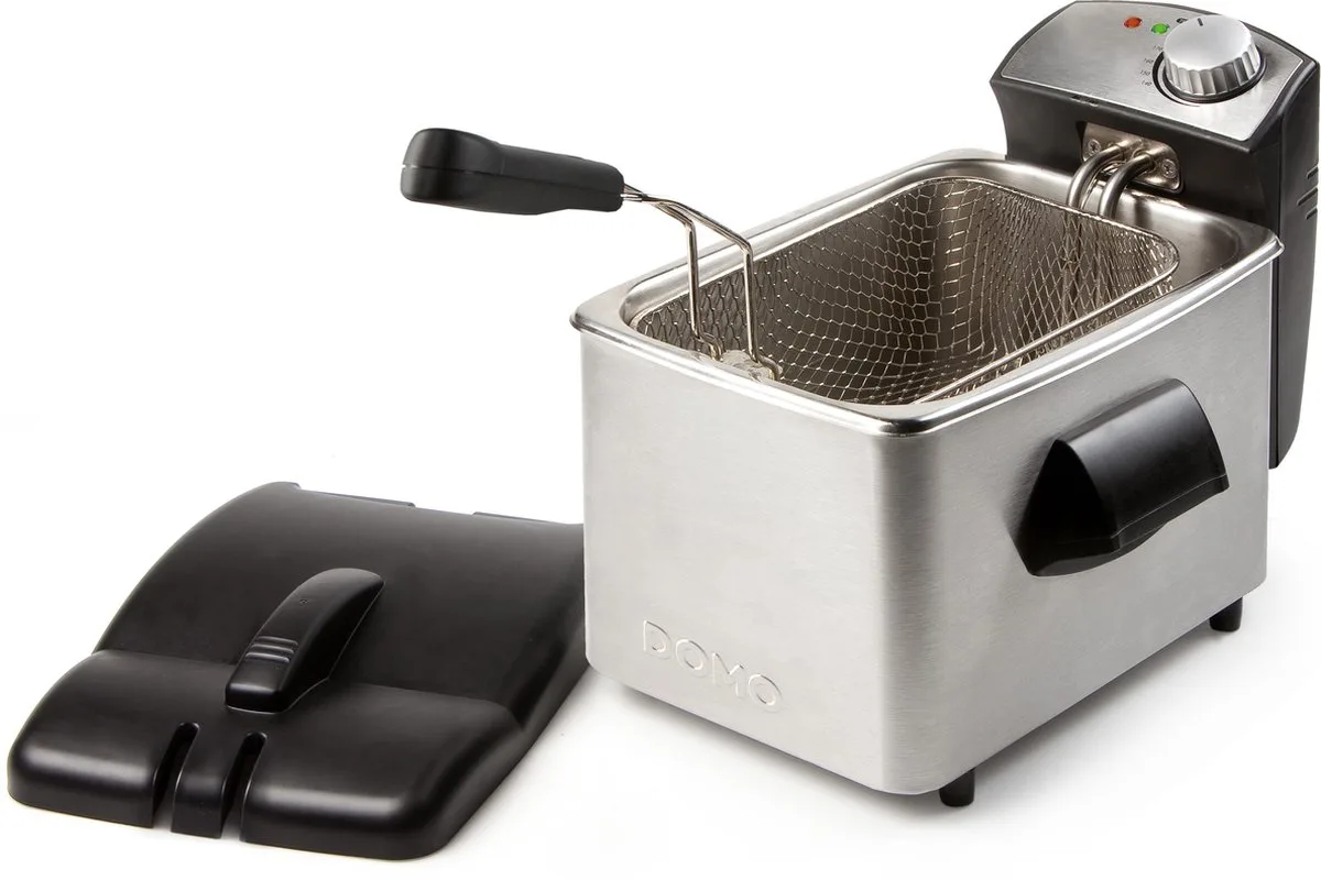 DO458FR Friteuse - 4 Liter - Frituurpan - Koude Zone - 3000W - Inox de Domo en Noir, Roestvrijstaal – photo produit