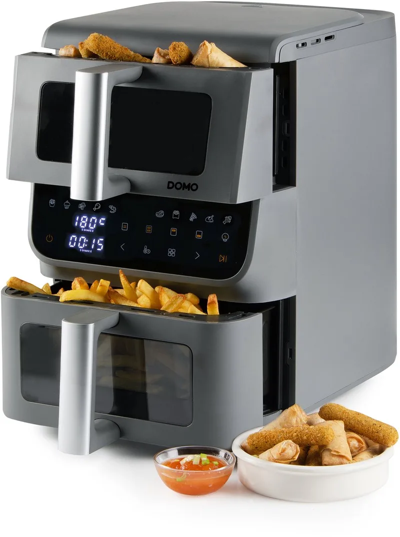 DO550FR Dubbele Airfryer XX - Heteluchtfriteuse - 3,5 + 6,5 L – 2500 W fra Domo i Grå – produktbillede