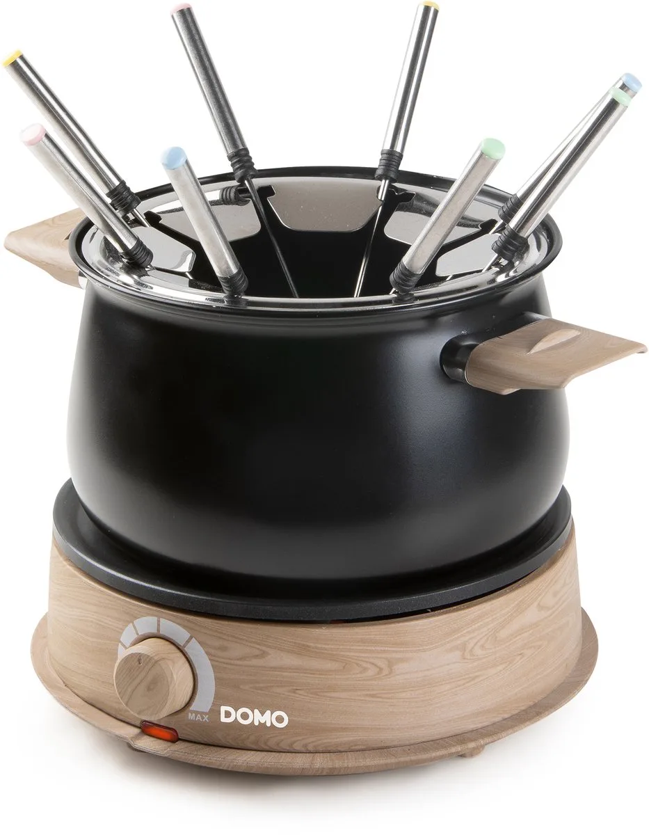 DO735F Fonduepan - Elektrische Fondueset - 8 Personen - 1500W - 1,4 L - Houtlook/Zwart de Domo en Noir – photo produit