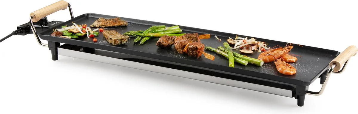DO8312TP Teppanyaki XL 'Family' - 70 cm - 1800 W - houtlook van Domo in Zwart, Houtlook – productfoto