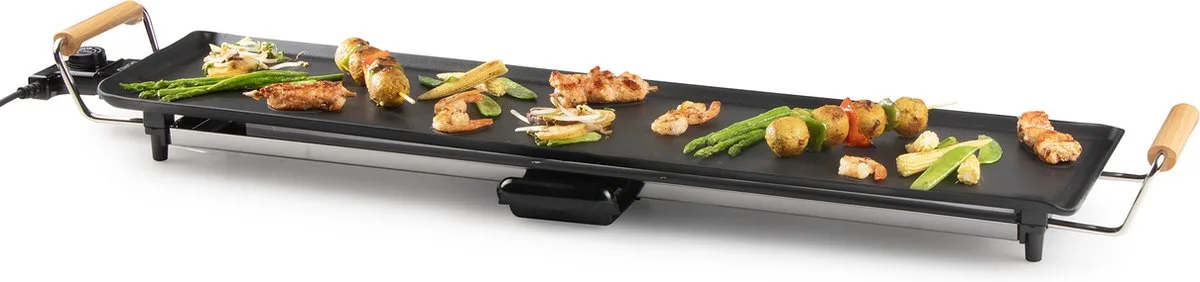 DO8313TP Teppanyaki XXL - Bakplaat 90 cm - 1800 W - Houtlook van Domo in Zwart – productfoto
