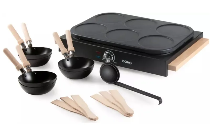 DO8716W Wok party set - 6 personen - Ook voor pannenkoeken - 1000 W - Houten details by Domo in Black – product photo