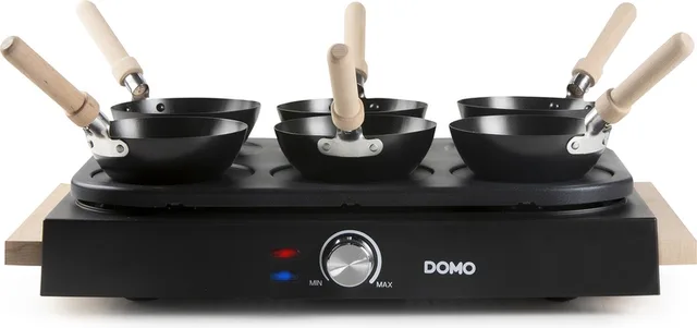DO8719W Wok party set - 6 personen - Ook voor pannenkoeken - 1000 W - Houten handvaten