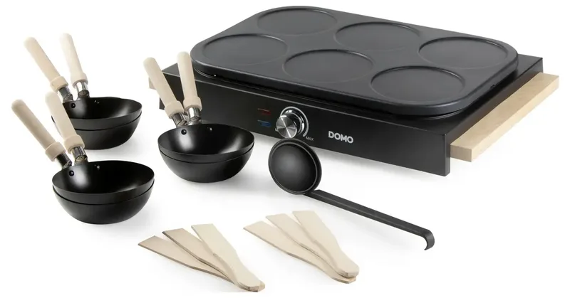 DO8719W Wok party set - 6 personen - Ook voor pannenkoeken - 1000 W - Houten handvaten von Domo in Hout – Produktfoto 3 von 3