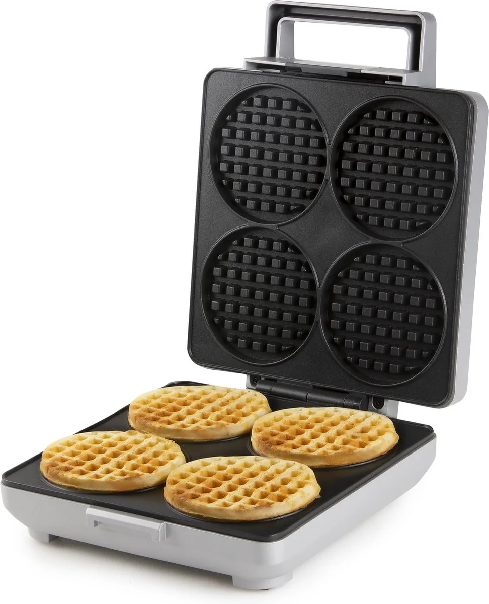 DO9251W Wafelijzer 'Wafflelicious' - voor 4 ronde wafels van Domo in Grijs – productfoto