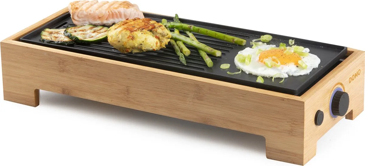 DO9270G Plancha Grill Bamboo Style 'Just Us' - Grillplaat - Tafelgrill - Gourmet Bakplaat voor op Tafel - 2 Personen - 1000W - Bamboe van Domo in Zwart – productfoto