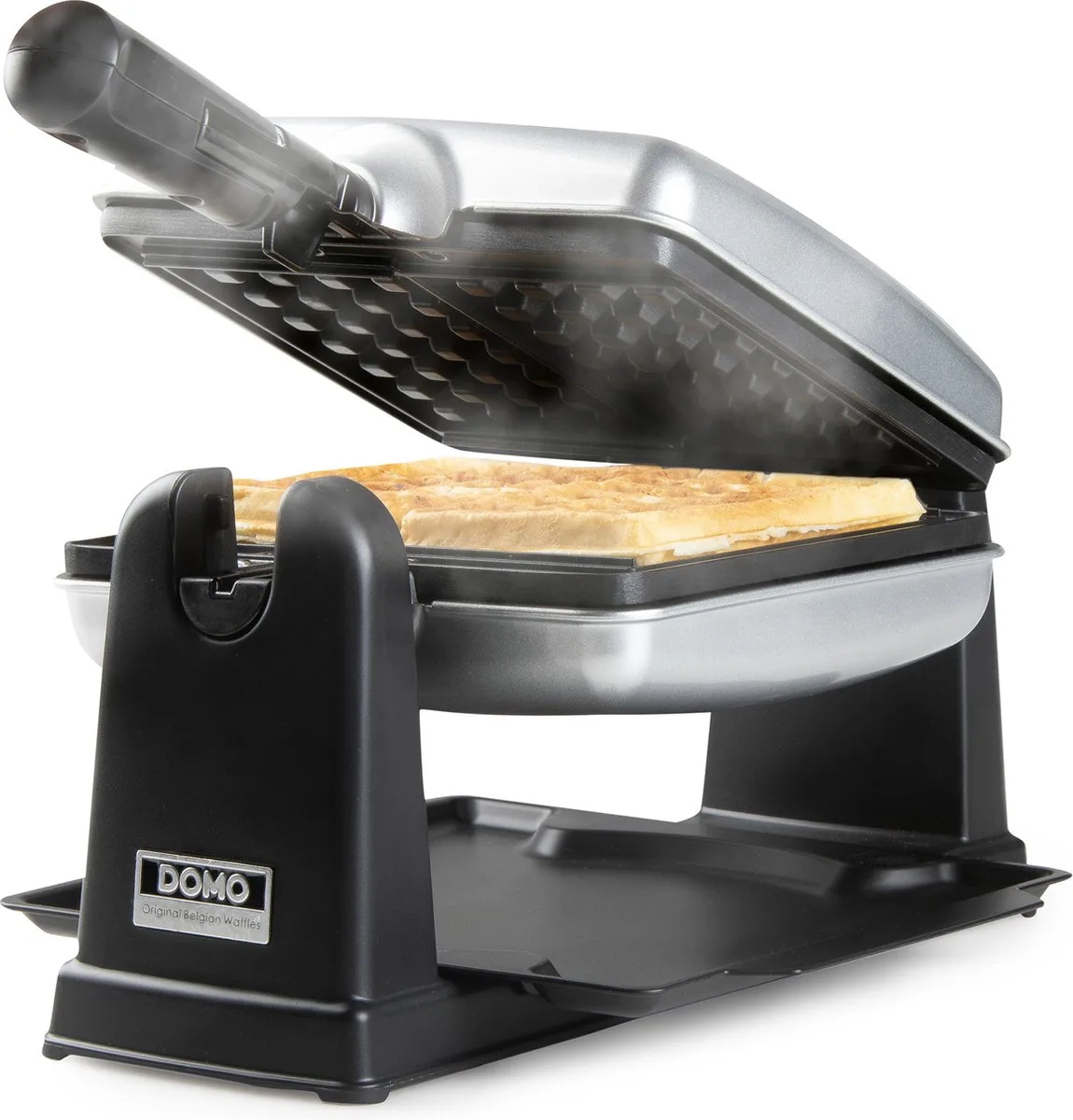 DO9272W Roterend Wafelijzer – 1400W – 2 klassieke Belgische Wafels (4x7) – Anti-aanbaklaag – 180° Rotatie van Domo in Zwart, Zilver – productfoto