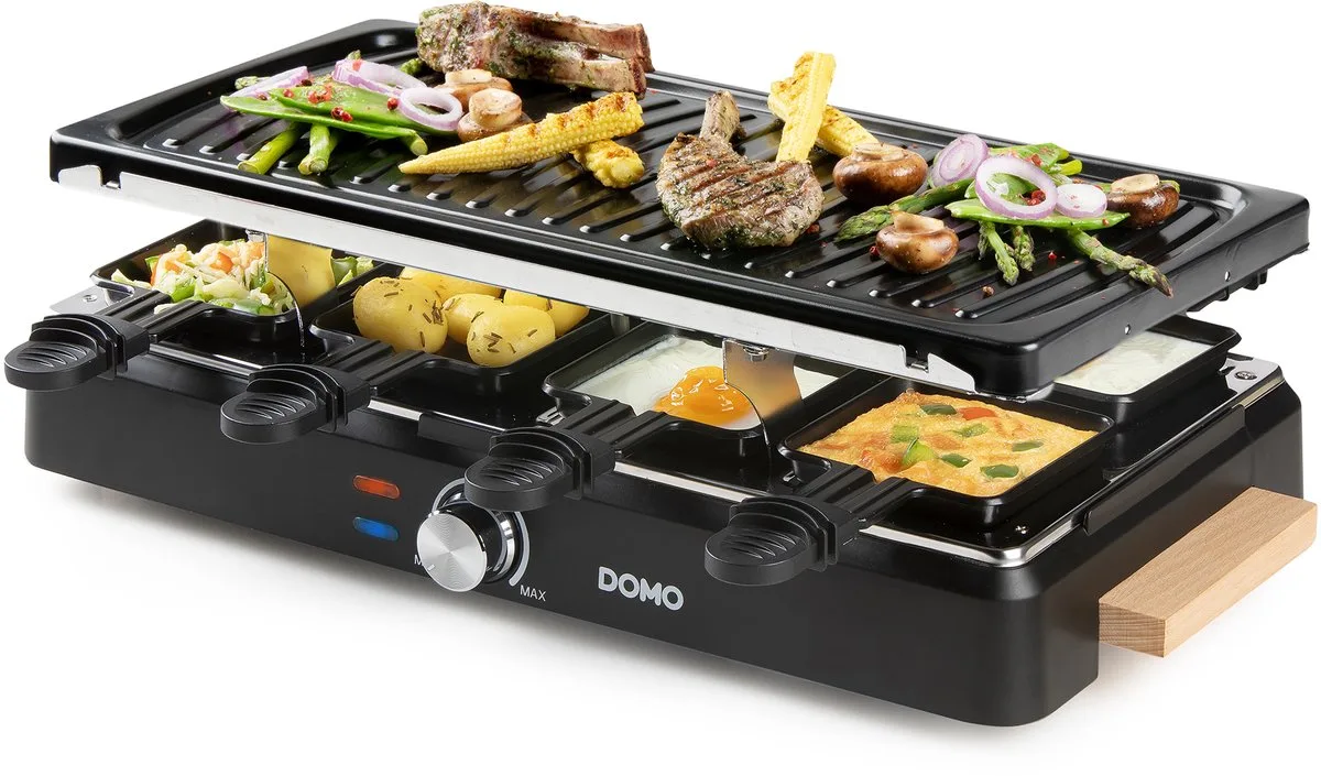 DO9294G Raclette grill - Gourmetstel 8 personen - Tafelgrill - Wooden design - 1400 W van Domo in Zwart – productfoto