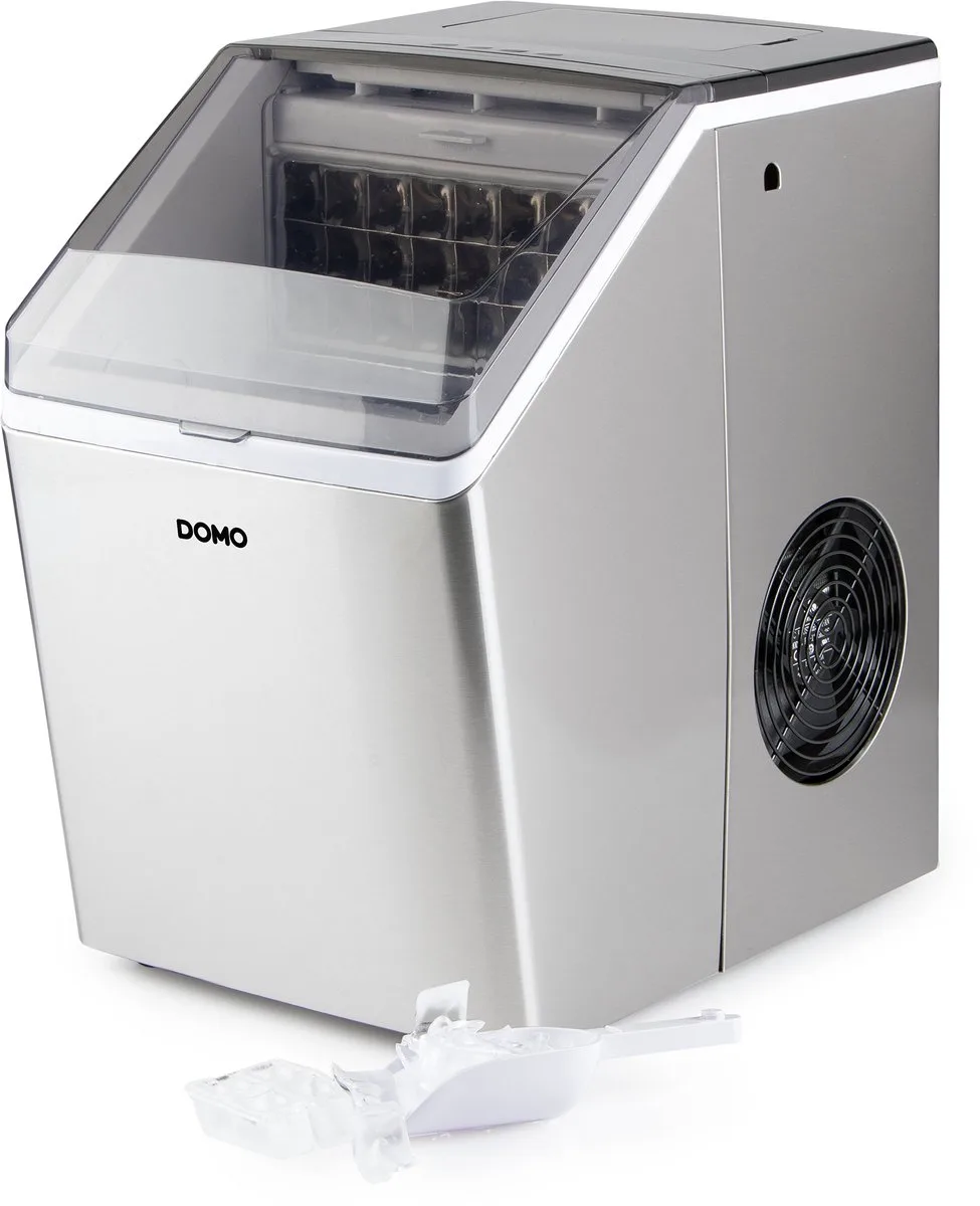 DO9301IB IJsblokjesmachine – 20 kg/24u – IJsblokjesmaker - 3 maten ijsklontjes – LED Display - IJsschep - Zelfreinigend fra Domo i Rvs – produktbillede