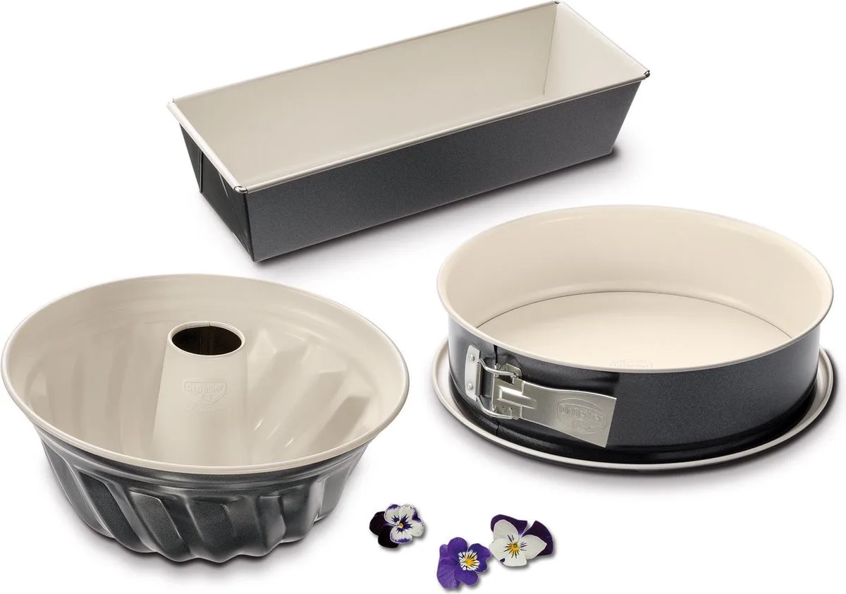 Bakvormen Set - Springvorm - Tulbandvorm - Cakevorm - 3-Delig van Dr. Oetker in Zwart + Beige – productfoto