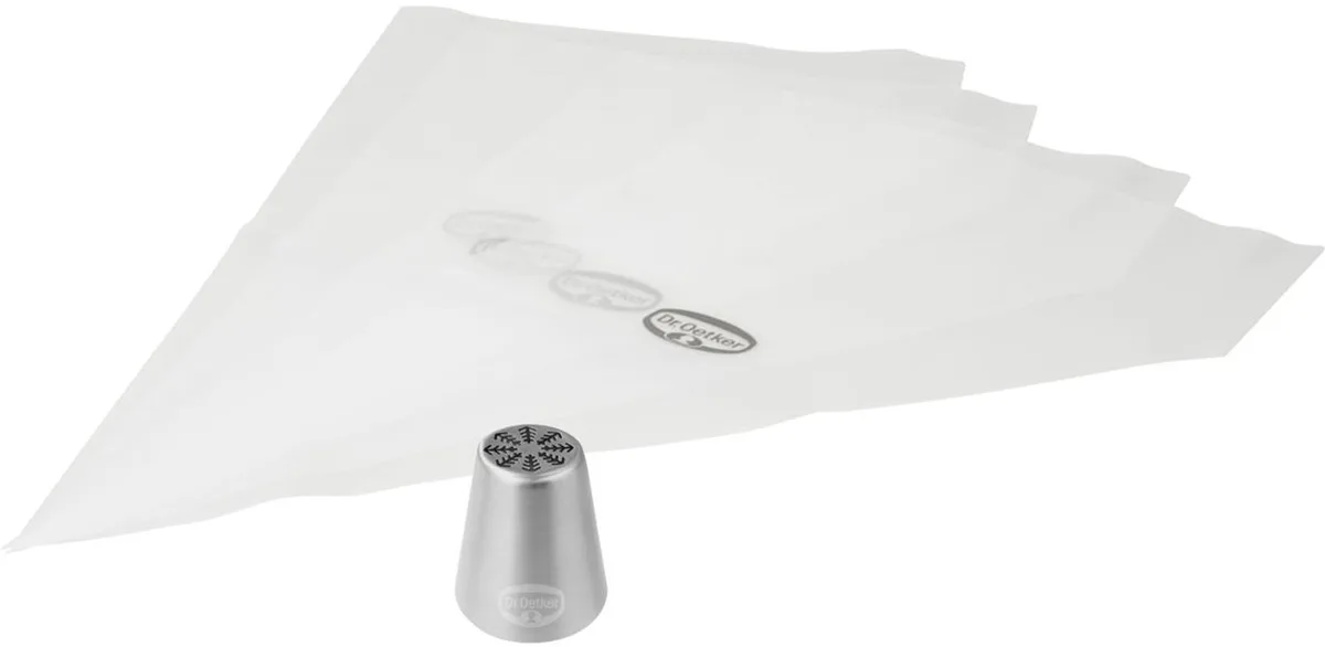 Set van 4 spuitzakken en ijs kristal spuitmond van roestvrij staal Dr.Oetker Baker Edition de Dr. Oetker en Gris – photo produit