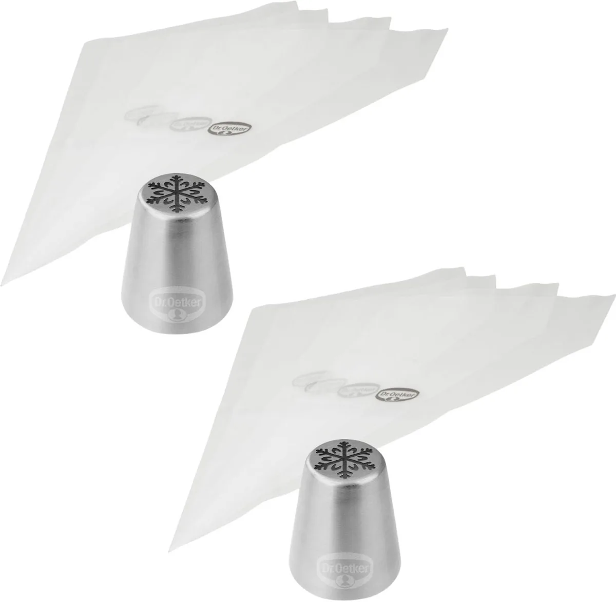 Set van 8 spuitzakken en roestvrijstalen sneeuwvlokmondstuk Dr.Oetker Baker Edition by Dr. Oetker in Roestvrij staal, White – product photo