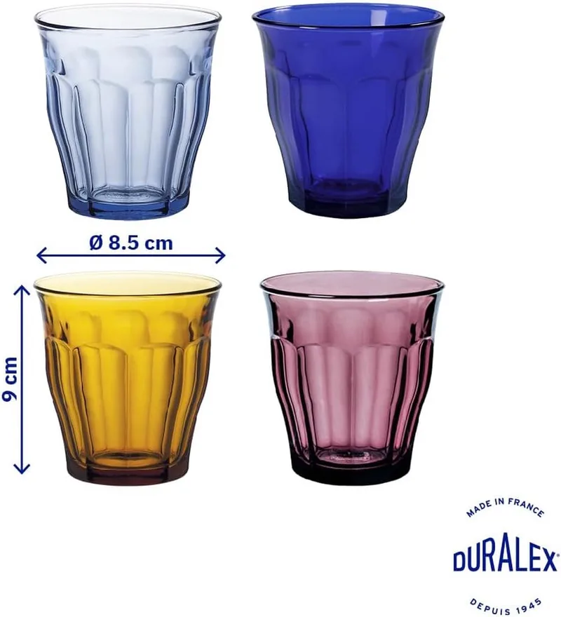 Picardie Tumbler 25cl Set4 - Assorti Amber - Plum - Marine - Saphir by Duralex in Saffier, Vermeil, Marineblauw en pruim – product photo