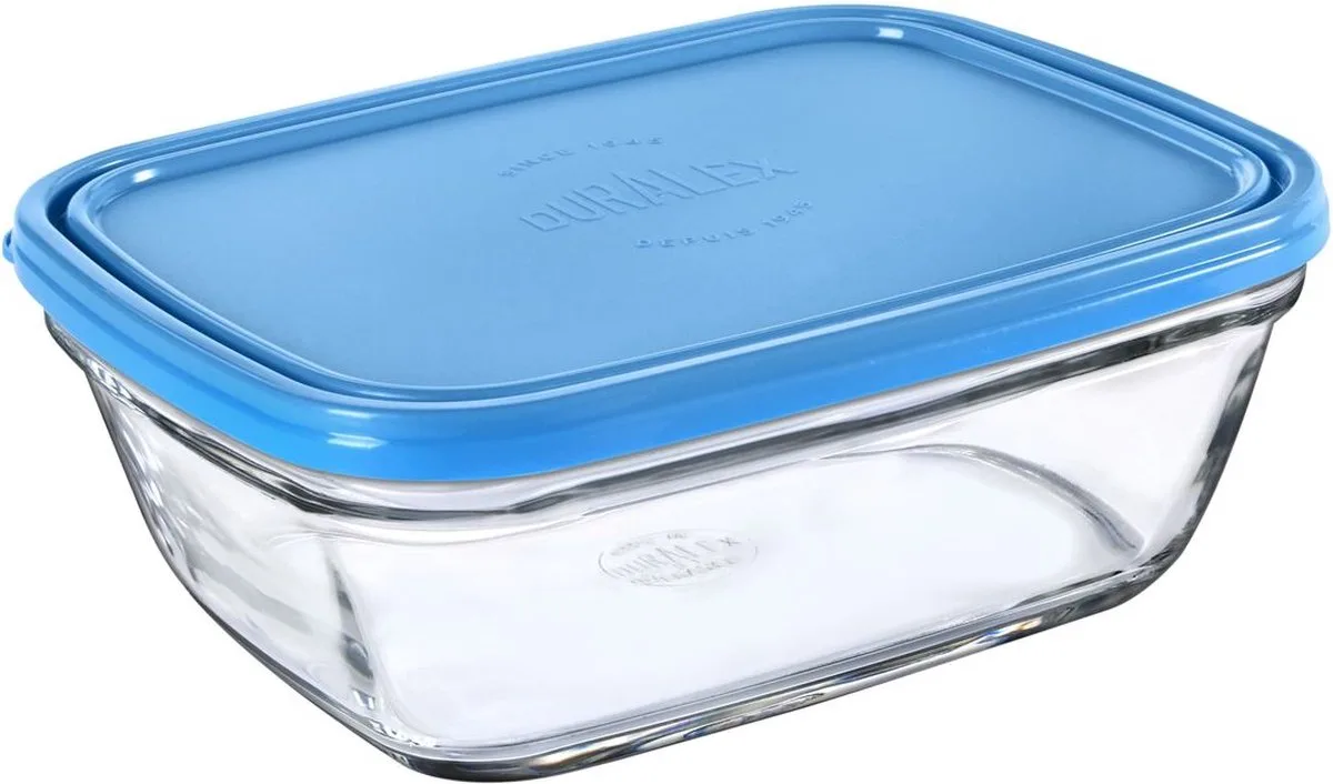 Rechthoekige lunchbox met deksel Duralex Freshbox 1,7 L fra Duralex i Blå – produktbillede