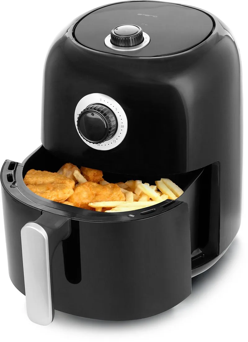 Airfryer - Heteluchtfriteuse - 3.2L - 1450W - Regelbare Thermostaat 80-200ºC - Timer functie 30 min - Cool Touch - Snelle Opwarmfunctie - AF-125770 by Emerio in Black – product photo