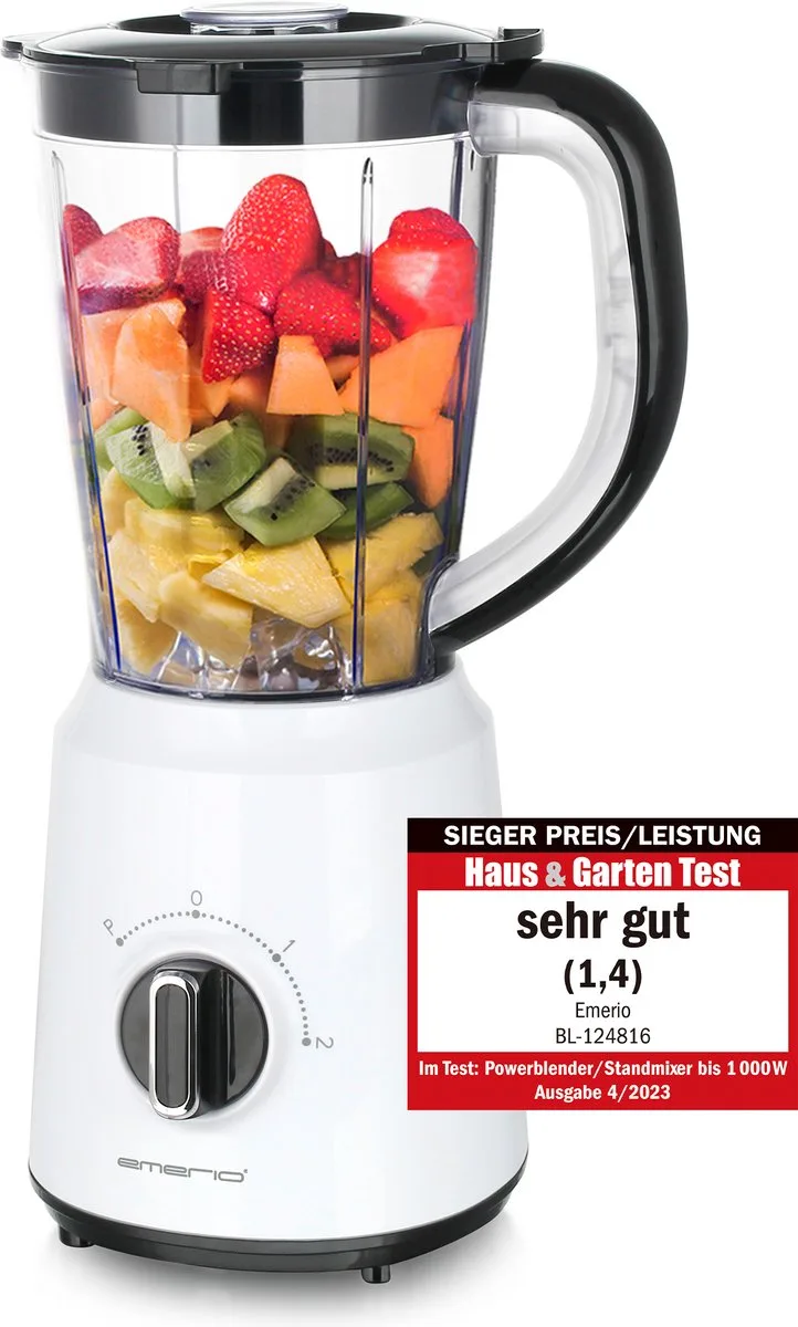 Blender 1.5L - Smoothie Maker met 2 Snelheden - RVS Messen en Vaatwasmachinebestendig - 500W - Blender-to-Go BL-124816.7 fra Emerio i Hvid – produktbillede
