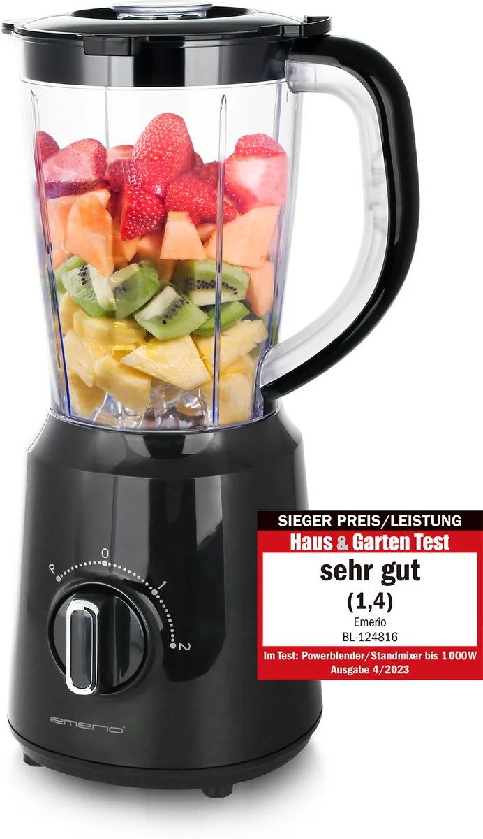 Blender 1.5L - Smoothie Maker met 2 Snelheden - RVS Messen en Vaatwasmachinebestendig - 500W - BL-124816.8 by Emerio in Black – product photo