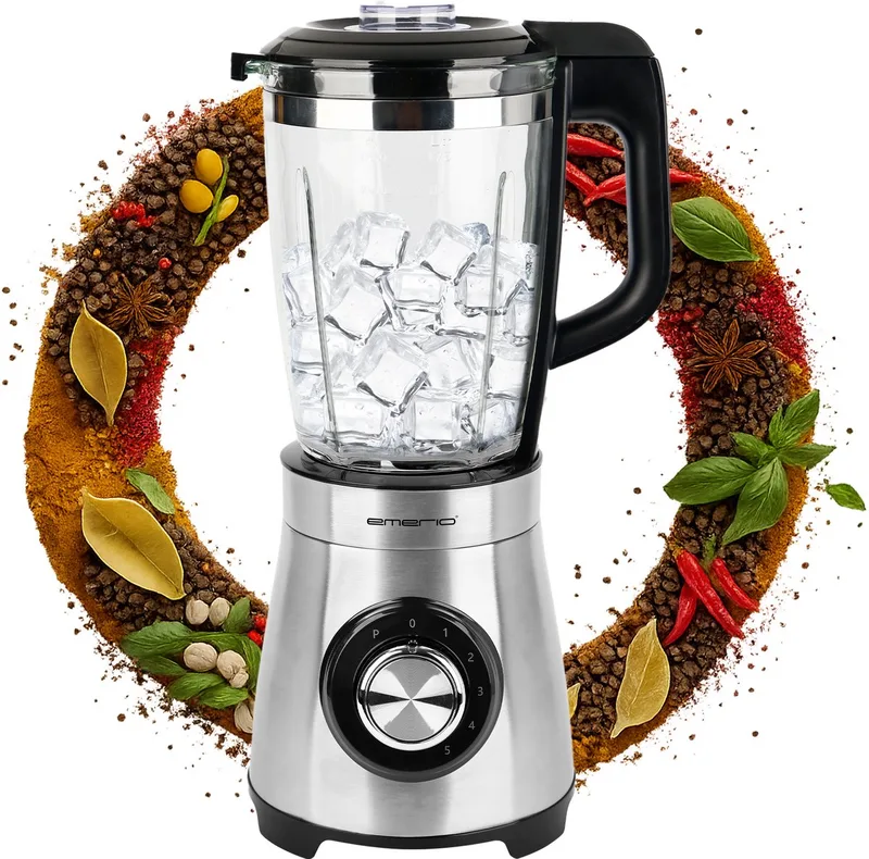 Blender 1.75L - 1000W Smoothie Maker met 5 Snelheden en Glazen Kan - Messen en Vaatwasmachinebestendig - Blender-to-Go - BL-126794 von Emerio in Rvs – Produktfoto