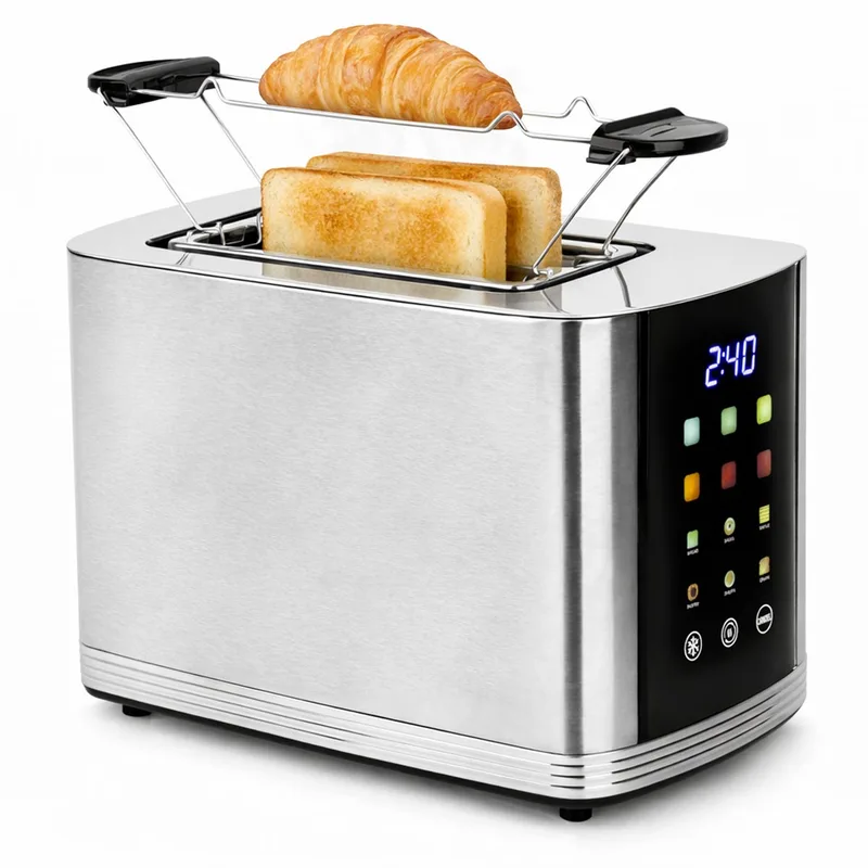 Broodrooster met Digitaal display en 2 Sleuven - Defrost - Regelbare Thermostaat - Kruimellade - Toaster RVS - TO-132888 - Zilverkleurig von Emerio in Schwarz – Produktfoto