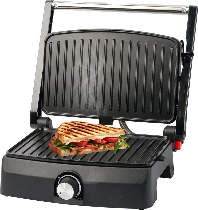 Contactgrill - Tosti Apparaat - Grilloppervlak 23x14,5cm - Panini Grill - Tosti IJzer CG-130861 - RVS de Emerio en Noir – photo produit