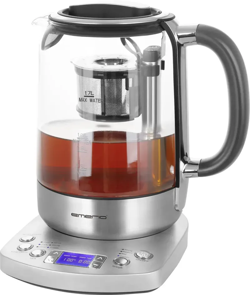 Glazen Waterkoker 2200W - 1.7L - Glas/RVS - Digitaal display - 5 Temperatuur Instellingen - Warmhoud functie - Automatisch bewegende theezeef - WK-122248 by Emerio in Rvs – product photo 2 of 2