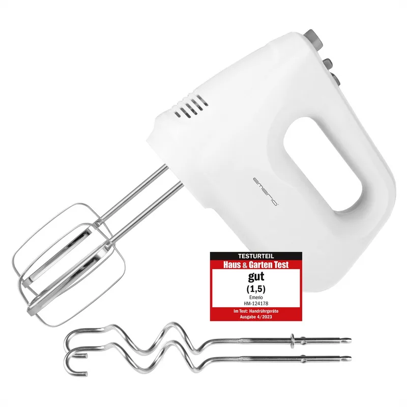Handmixer 250W - Mixer met Turbofunctie - 6 snelheden - RVS Gardes en Deeghaken - HM-124178 de Emerio en Blanc – photo produit