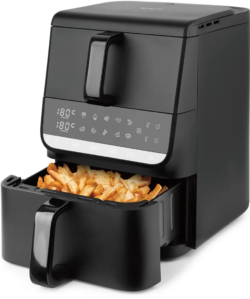 Heteluchtfriteuse 2500W - Dual zone - Sync finish - 3.5L + 6.5L - Digitaal display - 80-200ºC - Snelle opwarmfunctie - Cool touch - Timer - AF-133542 de Emerio en Noir – photo produit