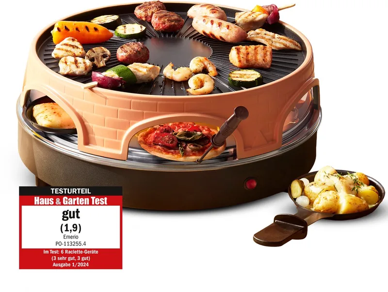 Pizzarette 3-in-1 Origineel - Zwitserse Raclette en Grill - 6 Persoons Pizza Oven - 6 Geïsoleerde Bakspatels - RVS Bakplaat - Gourmetstel - PO-113255.4 1500W de Emerio en Noir – photo produit
