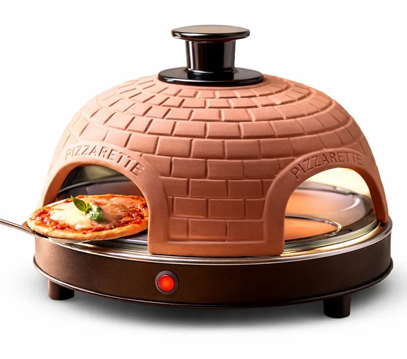 Pizzarette Origineel - 4 Persoons Pizza Oven - Handgemaakte Terracotta Koepel - 4 Geïsoleerde Bakspatels - RVS Bakplaat - Gourmetstel met Cool touch koepel - PO-115985 900W von Emerio in Schwarz – Produktfoto