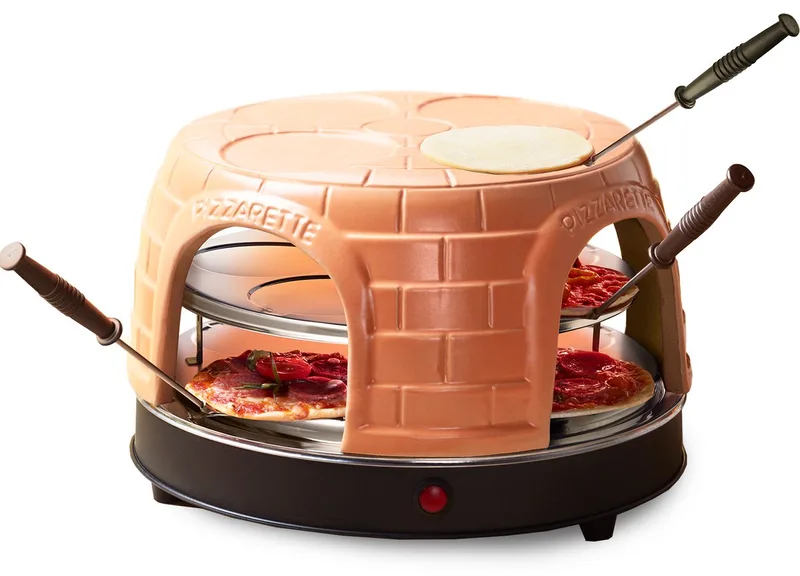 Pizzarette Origineel - 8 Persoons Pizza Oven - Handgemaakte Terracotta Koepel - 8 Geïsoleerde Bakspatels - RVS Bakplaat - Gourmetstel - PO-116124.1 1500W de Emerio en Marron – photo produit