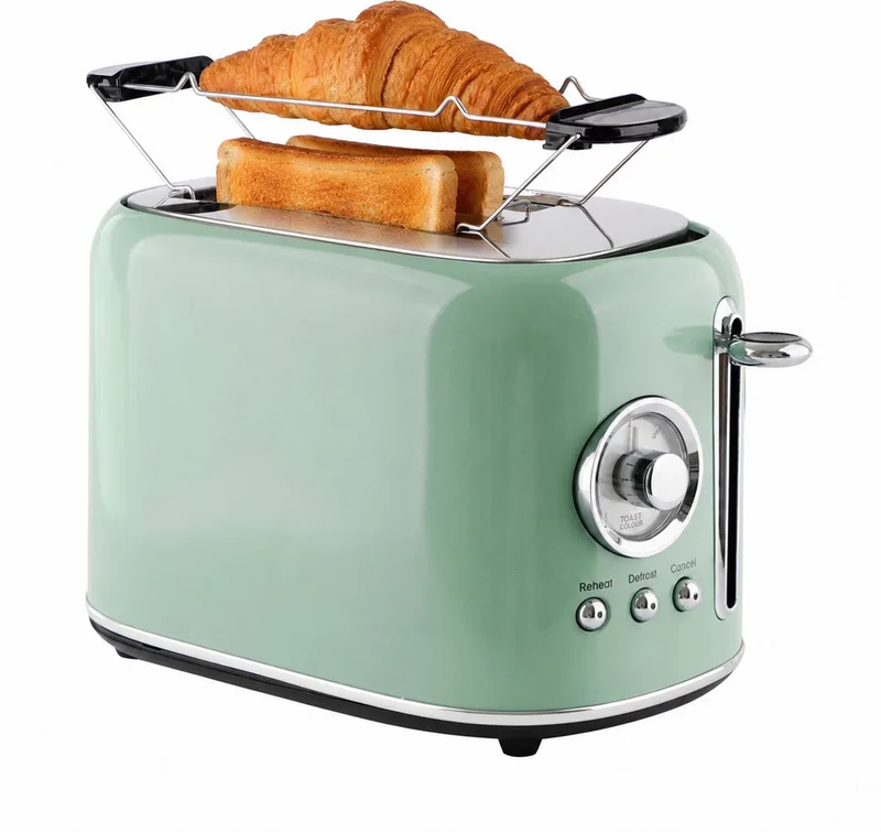 Retro Broodrooster - 800W Toaster - 2 Sleuven - Broodjeswarmer - 7 Temperatuur instellingen - Kruimellade - TO-133281 by Emerio in Green – product photo