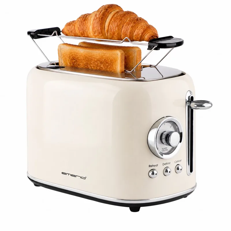 Retro Broodrooster - 800W Toaster - 2 Sleuven - Broodjeswarmer - 7 Temperatuur instellingen - Kruimellade - TO-133281.1 Creme van Emerio in Crème – productfoto