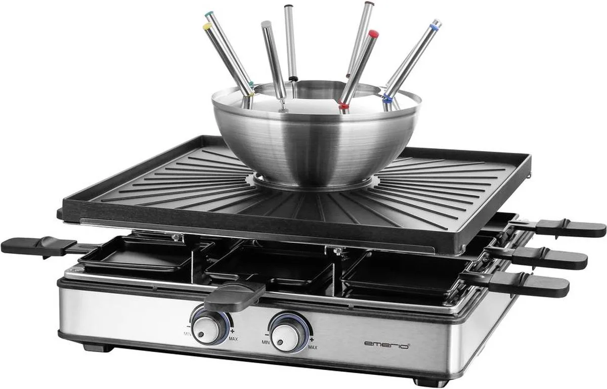 RG-128187 - Raclettegrill -Gegoten aluminium grill oppervlak - Anti-aanbaklaag van Emerio in Zwart, Rvs – productfoto
