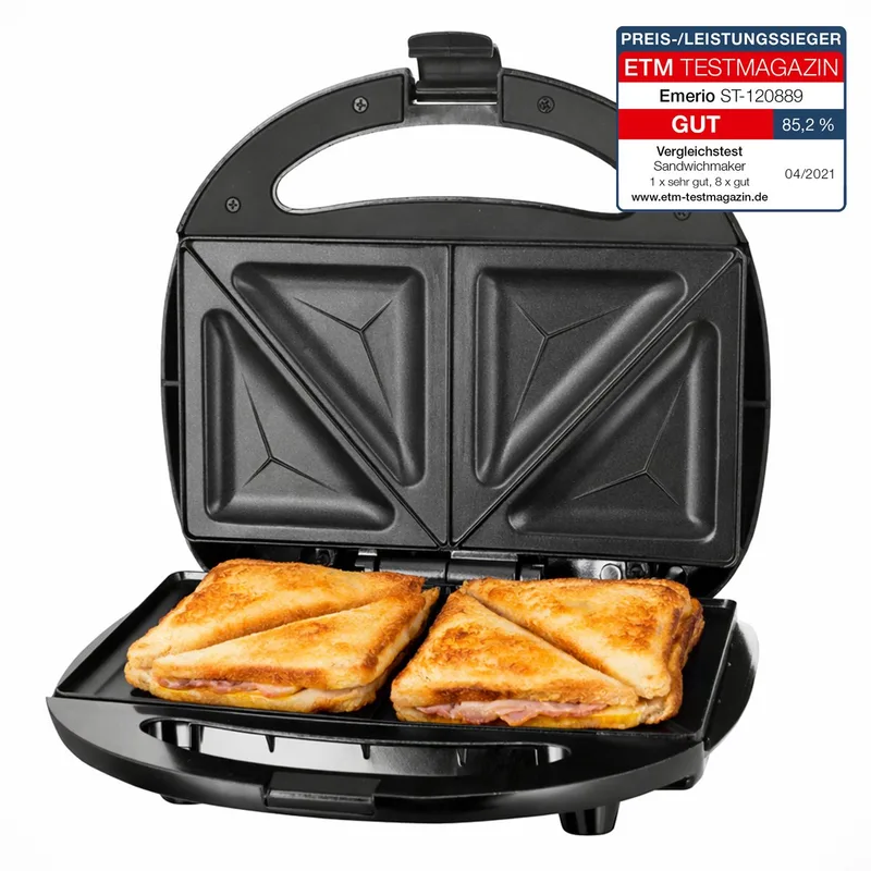 Tosti Apparaat - 750W - Sandwich maker - Anti-aanbaklaag - Bakplaat - ST-120889 de Emerio en Noir – photo produit