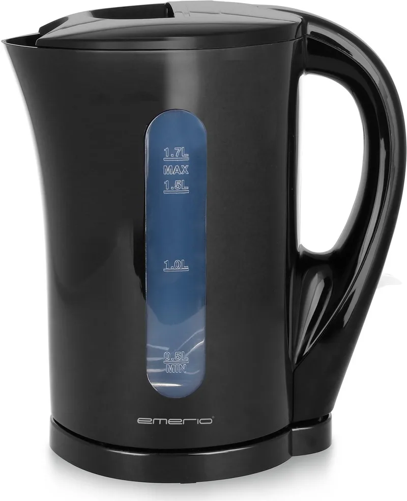 Waterkoker 1.7 Liter - Oververhittingsbeveiliging - Automatische Uitschakeling - Water niveau indicator - Elektrische Waterkoker 2200W - WK-123483 von Emerio in Schwarz – Produktfoto