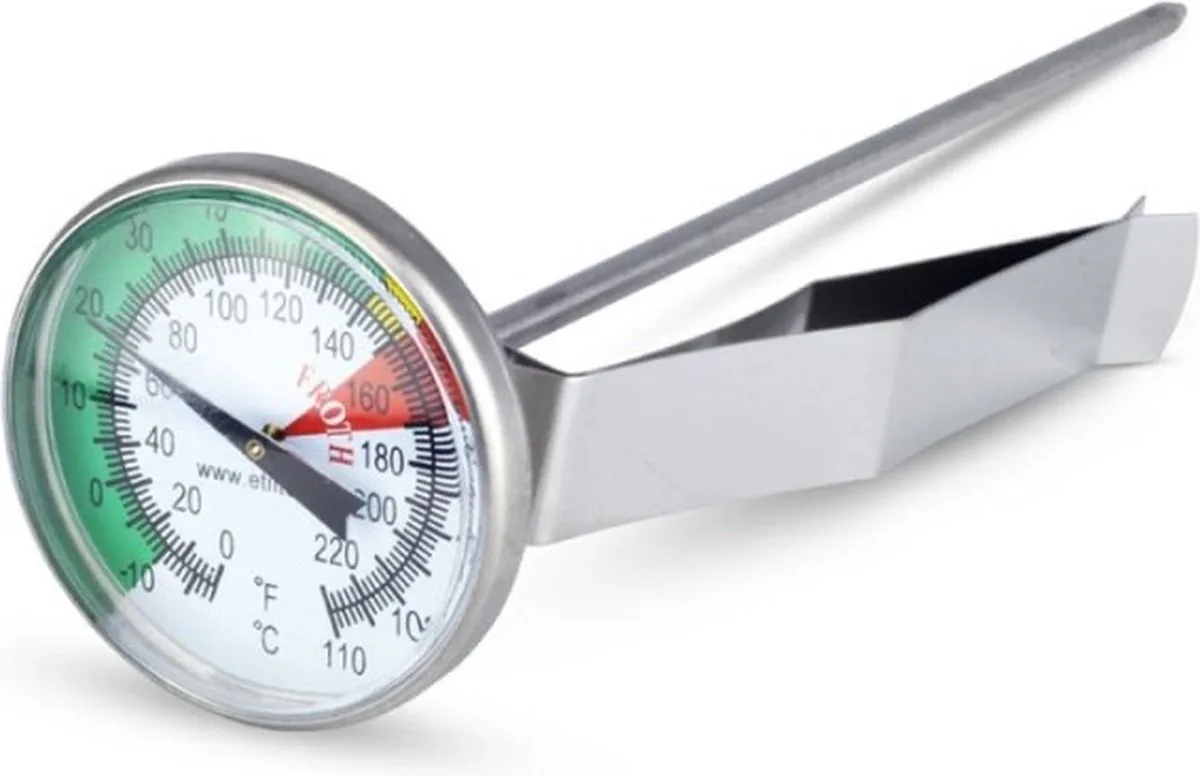 Barista Thermometer - Ø45 mm - 175 mm - Melk Opschuim Thermometer met Gekleurde Zones van ETI in Zilver – productfoto