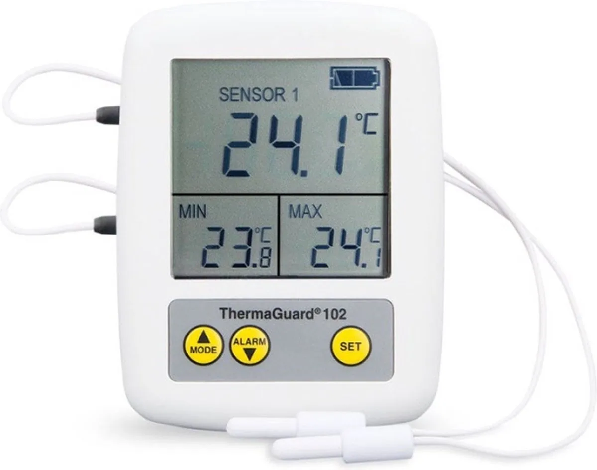 Thermaguard - Professionele Koelkast/Diepvries Thermometer - 2 Sensoren - Max/Min Registratie - Instelbaar Alarm - Koelruimte Monitoring - Zeer Nauwkeurig van ETI in Wit – productfoto